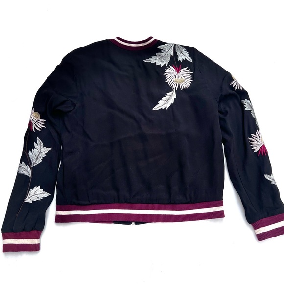 Elevenses Anthropologie Black Embroidered Satin Varsity style Jacket Small - Picture 3 of 8